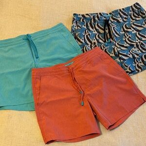 Tori Richard Swim Trunks - Teal, Coral, and Fish Pattern